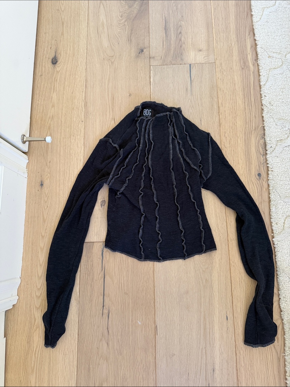 BDG Black Long-Sleeve Ruffle Accent Top